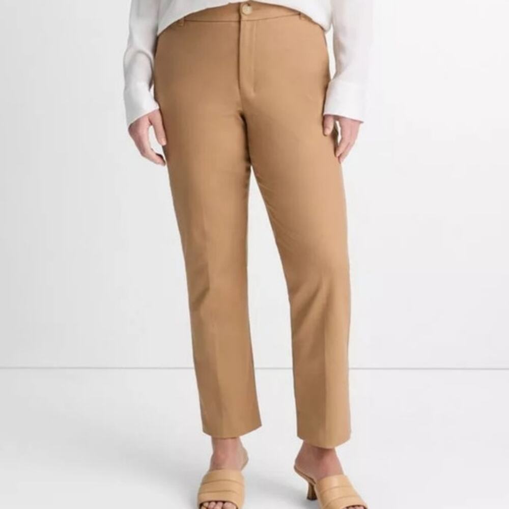 Vince Plus Size Flat Front Trousers Tan SZ 18 Quiet Luxury Staple Minimalist